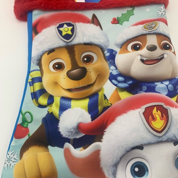 Paw Parol Christmas Stocking 16” Blue With Red Faux Fur NWT - Picture 5 of 7